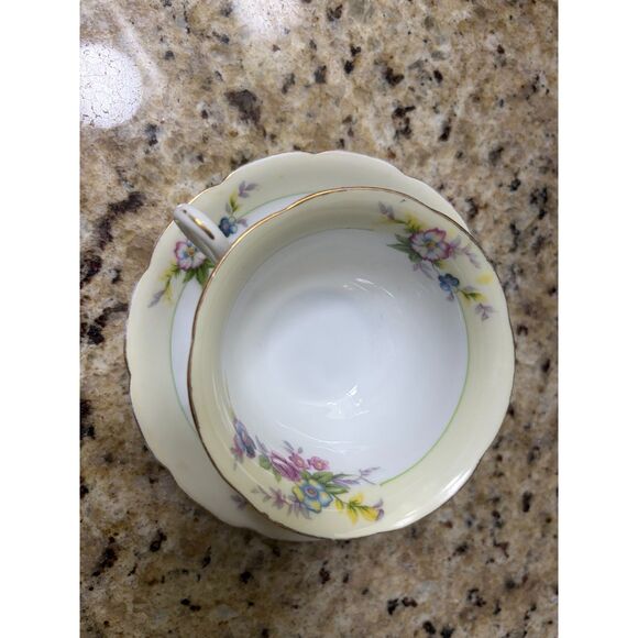 Chikaramachi Porcelain Made in Japan Teacup and Saucer Soft Yellow with Florals - Picture 2 of 8